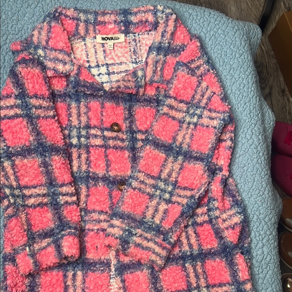 Fashion Nova Kids Pink and Blue Plaid Jacket - Picture 1 of 6